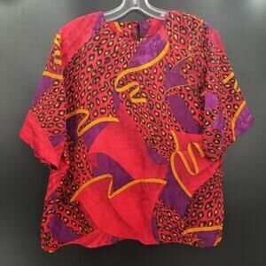 Laura Jayne Wild Funky Polyester Vintage Top Blouse animal print geometric sz 14